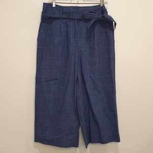 Marks and Spencer wide straight leg crop tie waist trousers, blue, size US 10
